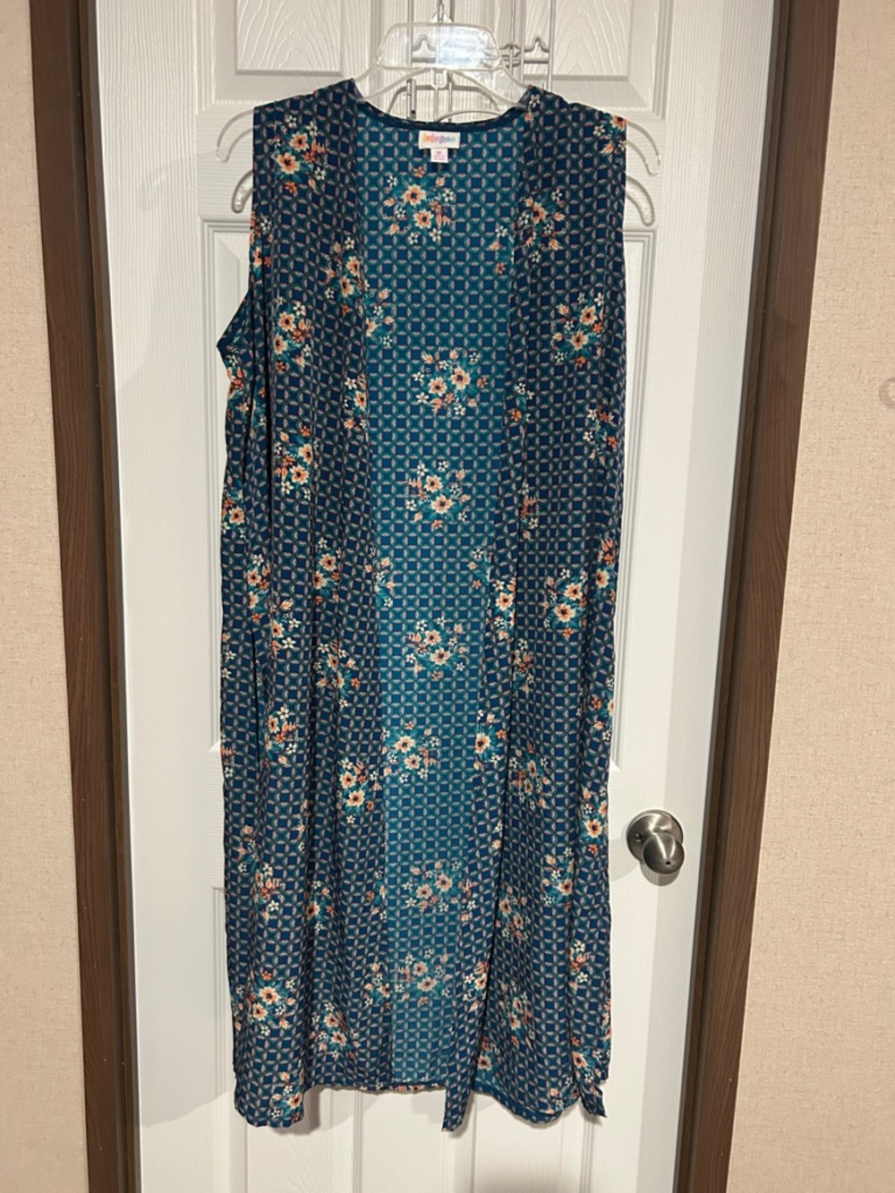 Teal Floral Sleeveless Maxi Vest lularoe M